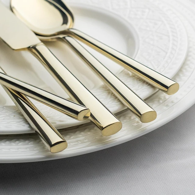 Alt view image 3 of 7 - Potter Champagne Gold 20-Piece Forged Silverware Set, Service for 4, Stainless Steel Flatware Set, Modern Design with Mirror Finish, Ideal for Home, Kitchen, Party, Camping