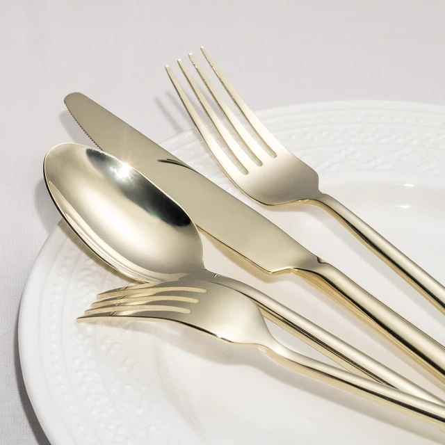 Alt view image 5 of 7 - Potter Champagne Gold 20-Piece Forged Silverware Set, Service for 4, Stainless Steel Flatware Set, Modern Design with Mirror Finish, Ideal for Home, Kitchen, Party, Camping