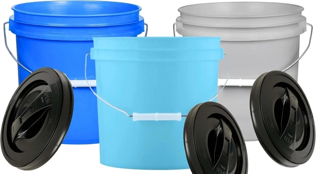 Main image of 2 Gallon Food Grade Plastic Bucket with Screw on lid- 3 Colors- Made in USA containers- Pack of 3