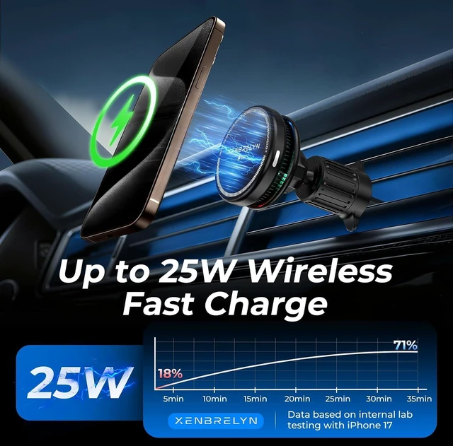 Alt view image 2 of 7 - 25W Wireless Car Charger Compatible with MagSafe, TEC Cooling