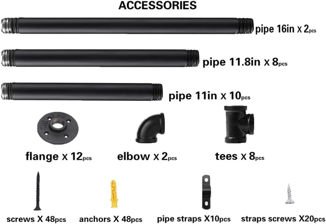 Alt view image 3 of 7 - Industrial Wall Mount Iron Pipe Shelf Shelves Shelving Bracket Black Vintage Retro Ceiling Hung Shelf DIY Open Bookshelf Storage for offcie Room Kitchen (2PcsX5Tier,68" Tall,10" deep,Hardware Only)