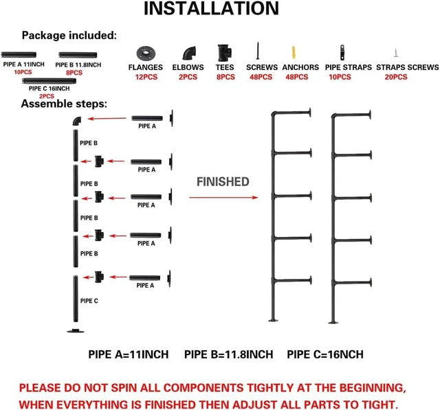 Alt view image 4 of 7 - Industrial Wall Mount Iron Pipe Shelf Shelves Shelving Bracket Black Vintage Retro Ceiling Hung Shelf DIY Open Bookshelf Storage for offcie Room Kitchen (2PcsX5Tier,68" Tall,10" deep,Hardware Only)