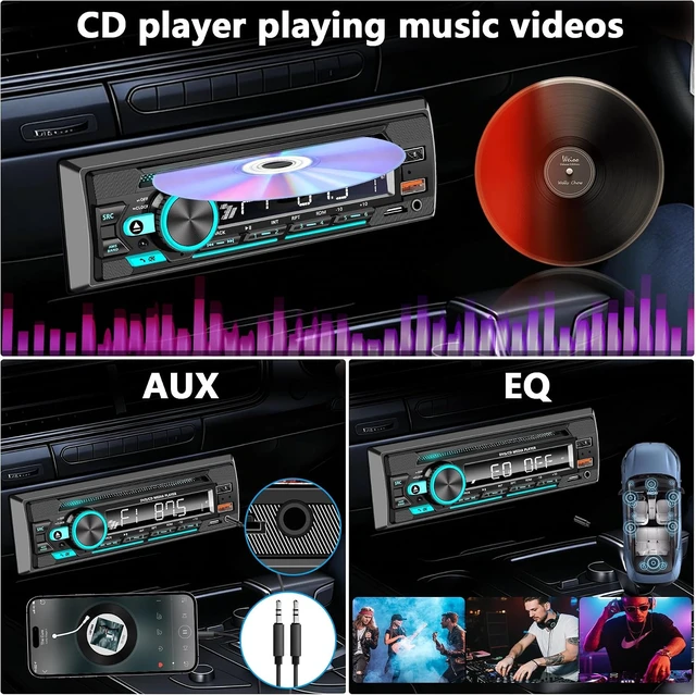 Alt view image 3 of 7 - Single Din Radio Car Stereo with CD/DVD Player & Bluetooth, FM, USB/AUX