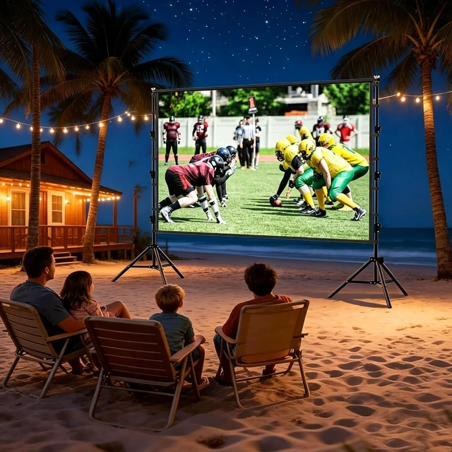 Alt view image 2 of 7 - Outdoor Projector Screen with Stand, 150 inch Indoor Movie Screen 16:9 4K Rear Front Portable Projection Screen, Quick Setup Foldable Travel Home Theater Screen with Carry Bag for Backyard Camping
