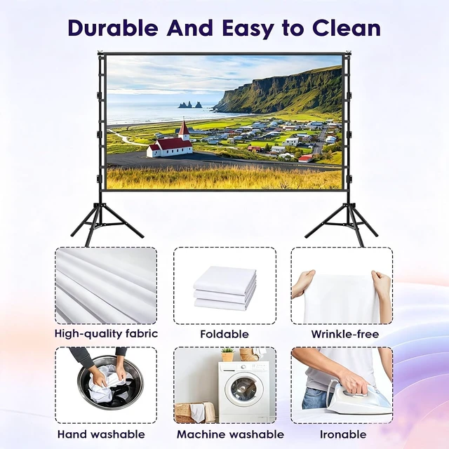 Alt view image 7 of 7 - Outdoor Projector Screen with Stand, 150 inch Indoor Movie Screen 16:9 4K Rear Front Portable Projection Screen, Quick Setup Foldable Travel Home Theater Screen with Carry Bag for Backyard Camping