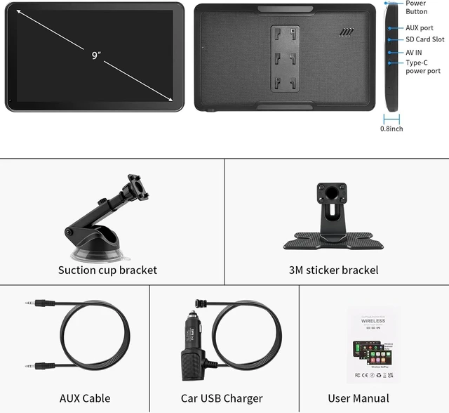 Alt view image 7 of 7 - CarPlay Screen for Car, 9'' Wireless CarPlay & Android Auto - Smart Portable Touchscreen with Bluetooth/FM, Mirror Link, Voice Control, GPS Navigation, Hands-Free Calling, Plug & Play Car Play Screen