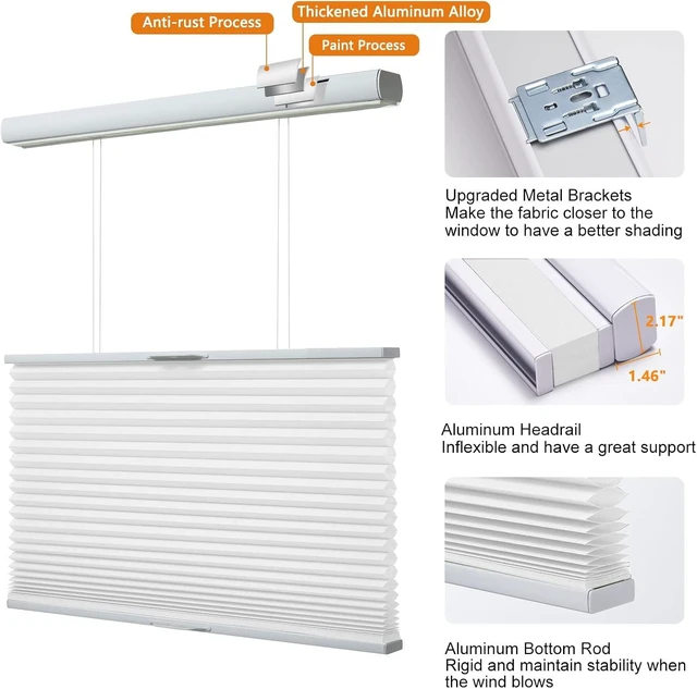 Alt view image 2 of 6 - Custom Size Cellular Shades Top Down Bottom Up Cordless Light Filtering Honeycomb Blinds Thermal UV Protection Energy Saving Pleated Window Shades for Indoor Windows Easy to Install White