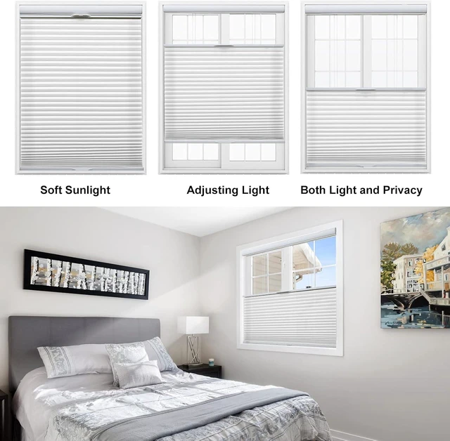 Alt view image 4 of 6 - Custom Size Cellular Shades Top Down Bottom Up Cordless Light Filtering Honeycomb Blinds Thermal UV Protection Energy Saving Pleated Window Shades for Indoor Windows Easy to Install White