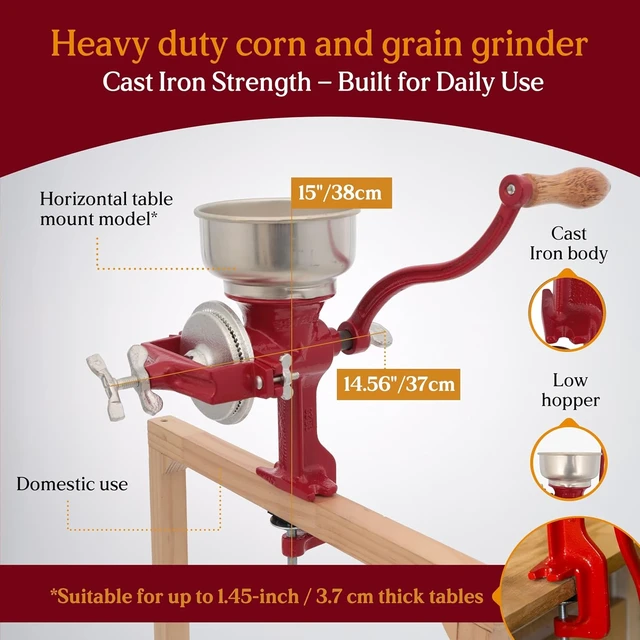 Alt view image 3 of 6 - Estrella Manual Grain Mill, Molino para Moler Maiz, Cast Iron Grinder