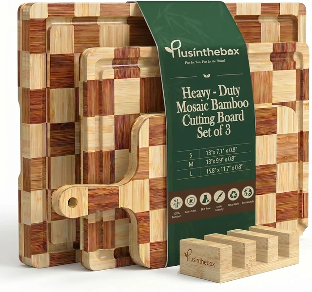 Main image of Cutting Board Set of 3 with Holder Checkered Cutting Boards for Kitchen