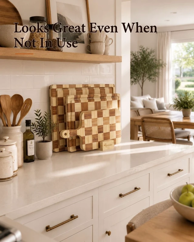 Alt view image 4 of 7 - Cutting Board Set of 3 with Holder Checkered Cutting Boards for Kitchen