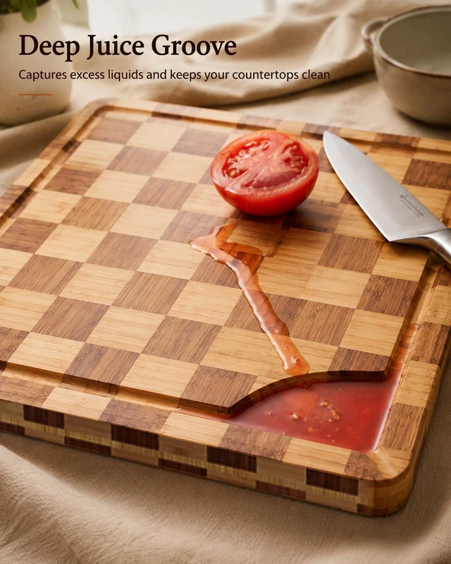 Alt view image 7 of 7 - Cutting Board Set of 3 with Holder Checkered Cutting Boards for Kitchen