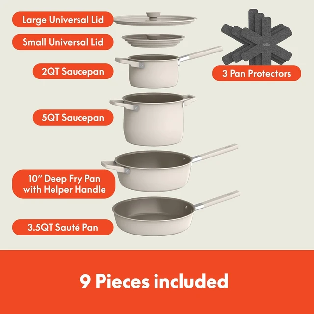 Alt view image 2 of 7 - Fits-Anywhere 9-Piece, Nonstick, Non-Toxic Cookware Set, Oatmilk