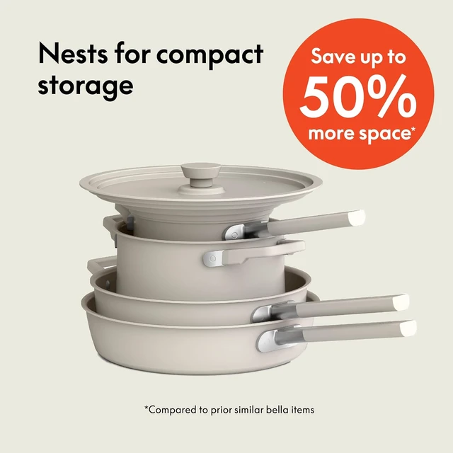 Alt view image 3 of 7 - Fits-Anywhere 9-Piece, Nonstick, Non-Toxic Cookware Set, Oatmilk
