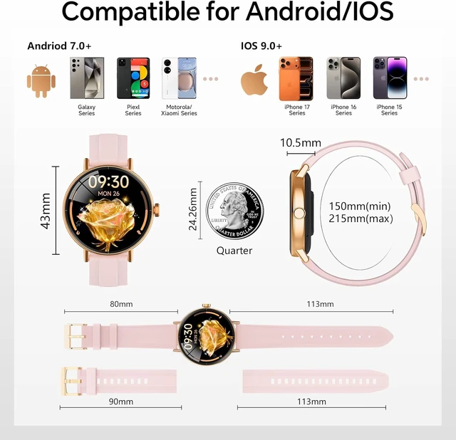 Alt view image 7 of 7 - Smart Watch for Women,1.57" Touch Screen Smartwatch for iPhone& & Android,Answer/Make Call,Fitness Tracker with Heart Rate/SpO2/Sleep Monitor,IP68 Waterproof,110+ Sports Mode,2 Bands