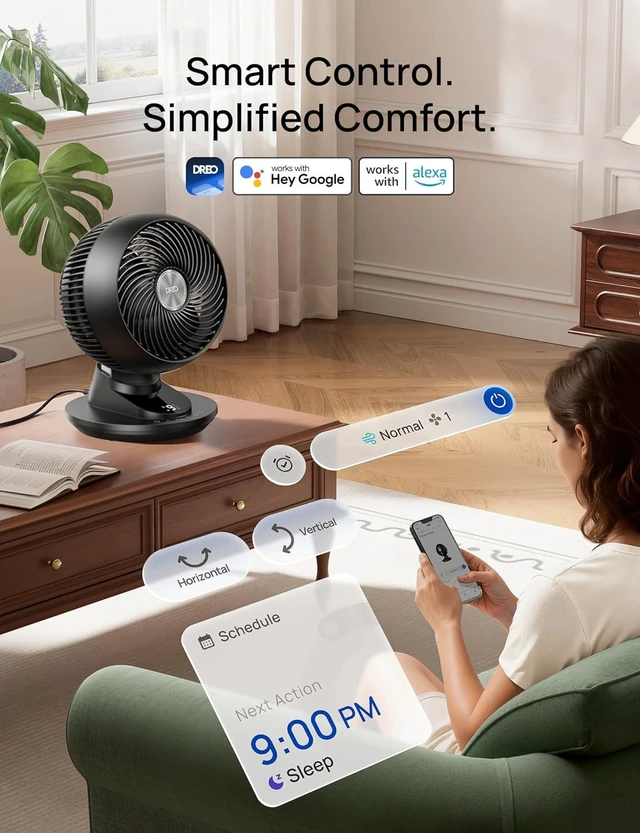 Alt view image 7 of 7 - Smart Fan for Bedroom, Powerful 85 ft Airflow, 12 Inches, Desk Fans in 20dB Quiet, 90°+90° oscillating fans, App/Voice Control, 9 Speeds & 8/12H Timer for Home Office Dorm