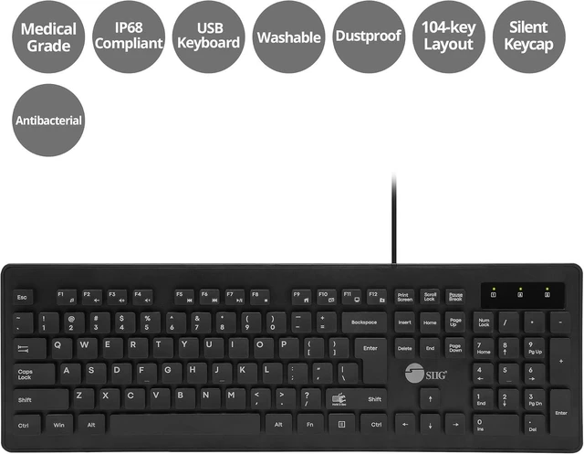 Alt view image 2 of 7 - IP68 Washable 104-Key USB Keyboard, EN60601-1, JK-US0U11-S1