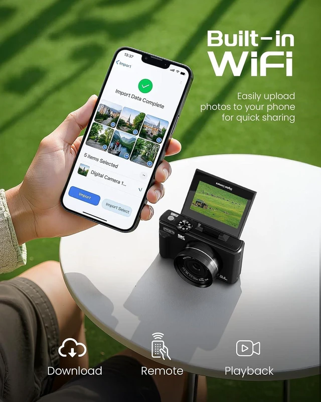 Alt view image 4 of 7 - 5K Digital Camera for Photography - 75MP Autofocus Vlogging Camera with 64GB SD Card, WiFi, 18X Zoom 3" 180° Flip Screen Compact Travel Camera with 2 Batteries for Teens and Beginner