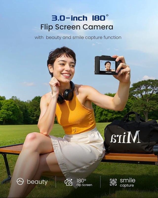 Alt view image 5 of 7 - 5K Digital Camera for Photography - 75MP Autofocus Vlogging Camera with 64GB SD Card, WiFi, 18X Zoom 3" 180° Flip Screen Compact Travel Camera with 2 Batteries for Teens and Beginner