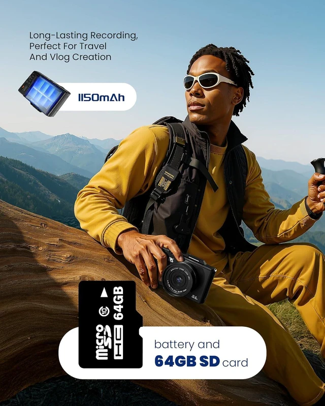 Alt view image 7 of 7 - 5K Digital Camera for Photography - 75MP Autofocus Vlogging Camera with 64GB SD Card, WiFi, 18X Zoom 3" 180° Flip Screen Compact Travel Camera with 2 Batteries for Teens and Beginner