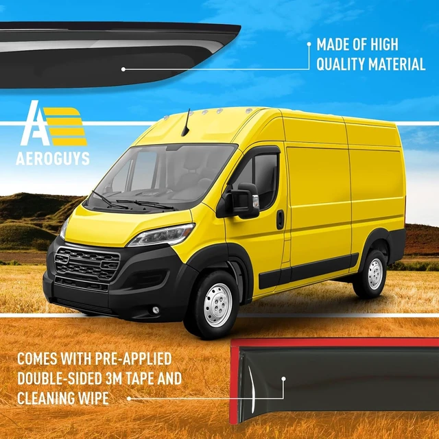 Alt view image 6 of 7 - Extra Durable Window Deflectors Tape-On Window Visors Rain Guards Fit for Ram ProMaster 2014-2026, Sun Visors, Wind Vent for Shades, Exterior Car Accessories - 2 pcs. AG0907
