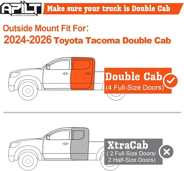 Alt view image 3 of 7 - Outside-Mount Rain Guards Window Visors for 2024-2026 Toyota Tacoma Double Cab Wind Vent Deflectors Truck Accessories Dark Smoke 4-Piece Set with Thicker