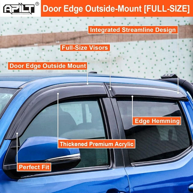 Main image of Outside-Mount Rain Guards Window Visors for 2016-2023 Toyota Tacoma Double Cab Full-Size Wind Vent Deflectors Truck Accessories Dark Smoke 4-Piece Set with Thicker