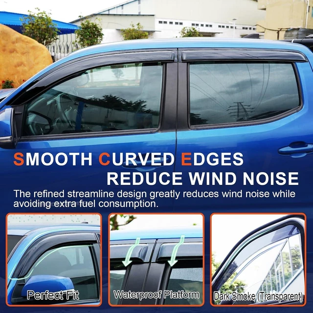 Alt view image 3 of 7 - Outside-Mount Rain Guards Window Visors for 2016-2023 Toyota Tacoma Double Cab Full-Size Wind Vent Deflectors Truck Accessories Dark Smoke 4-Piece Set with Thicker
