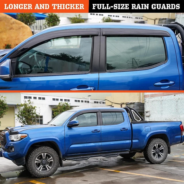Alt view image 5 of 7 - Outside-Mount Rain Guards Window Visors for 2016-2023 Toyota Tacoma Double Cab Full-Size Wind Vent Deflectors Truck Accessories Dark Smoke 4-Piece Set with Thicker
