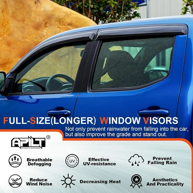 Alt view image 4 of 7 - Outside-Mount Rain Guards Window Visors for 2016-2023 Toyota Tacoma Double Cab Full-Size Wind Vent Deflectors Truck Accessories Dark Smoke 4-Piece Set with Thicker