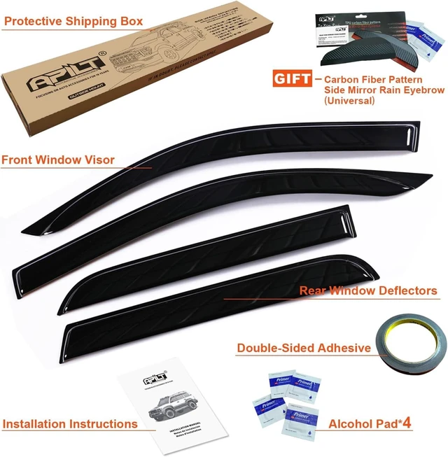 Alt view image 6 of 7 - Outside-Mount Rain Guards Window Visors for 2016-2023 Toyota Tacoma Double Cab Full-Size Wind Vent Deflectors Truck Accessories Dark Smoke 4-Piece Set with Thicker