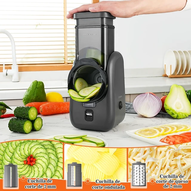 Alt view image 6 of 7 - Electric Cheese Grater Rotary Slicer-One-Touch Control Vegetable Slicer, Nuts Grinder Cheese Shredder for Home Kitchen Use, 6 Replaceable Stainless Steel Blades(Black)