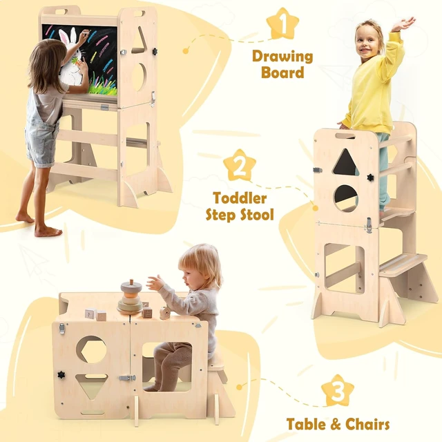 Alt view image 3 of 6 - Toddler Standing Tower Anti-Tip Wooden Kitchen Step StoolNature