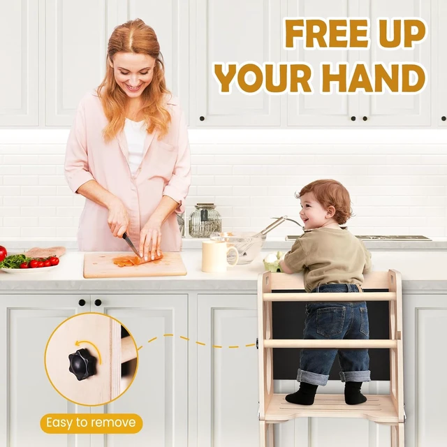 Alt view image 5 of 6 - Toddler Standing Tower Anti-Tip Wooden Kitchen Step StoolNature