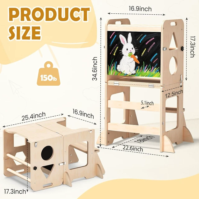 Alt view image 6 of 6 - Toddler Standing Tower Anti-Tip Wooden Kitchen Step StoolNature