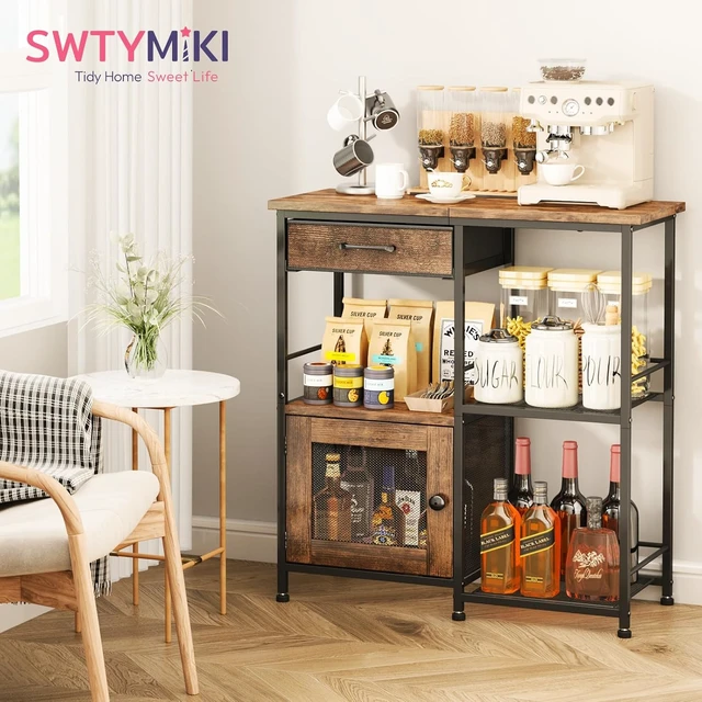 Alt view image 3 of 7 - Coffee Bar Cabinet for Home - Farmhouse Coffee Stand Station Multi-Purpose Buffet Sideboard Cabinet with Drawers - Kitchen Bar Table for Living Room, Corner, Small Space, Espresso