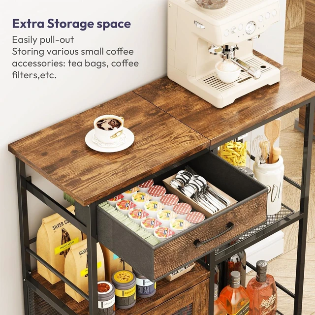 Alt view image 4 of 7 - Coffee Bar Cabinet for Home - Farmhouse Coffee Stand Station Multi-Purpose Buffet Sideboard Cabinet with Drawers - Kitchen Bar Table for Living Room, Corner, Small Space, Espresso