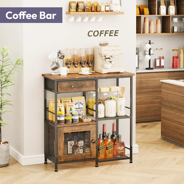 Alt view image 6 of 7 - Coffee Bar Cabinet for Home - Farmhouse Coffee Stand Station Multi-Purpose Buffet Sideboard Cabinet with Drawers - Kitchen Bar Table for Living Room, Corner, Small Space, Espresso