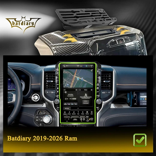 Alt view image 2 of 7 - Ram 1500 Magnetic Phone Mount Compatible with 2019-2026 2021 2022 2023 2024 2025 Dodge Ram 1500 2500 3500 TRX Accessories Carbon Fiber Metal Cell Phone Holder Dash Mount No-Drill installation
