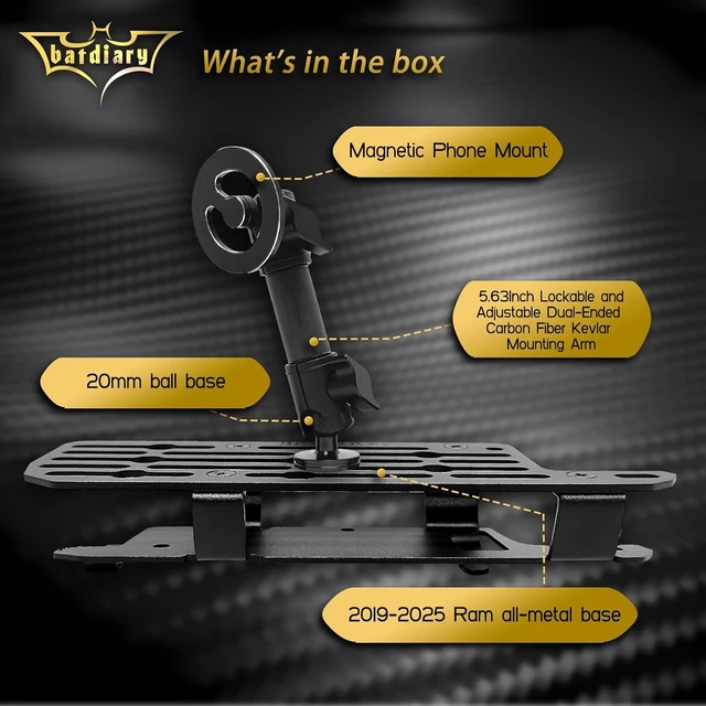 Alt view image 3 of 7 - Ram 1500 Magnetic Phone Mount Compatible with 2019-2026 2021 2022 2023 2024 2025 Dodge Ram 1500 2500 3500 TRX Accessories Carbon Fiber Metal Cell Phone Holder Dash Mount No-Drill installation