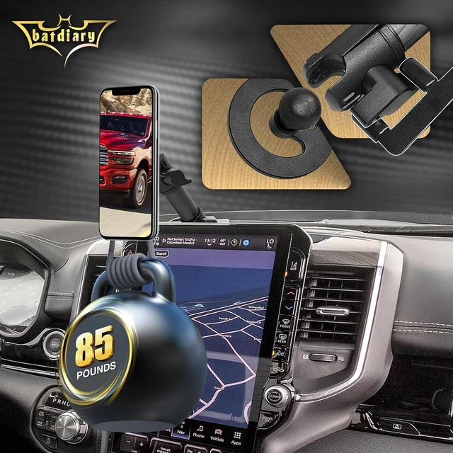 Alt view image 4 of 7 - Ram 1500 Magnetic Phone Mount Compatible with 2019-2026 2021 2022 2023 2024 2025 Dodge Ram 1500 2500 3500 TRX Accessories Carbon Fiber Metal Cell Phone Holder Dash Mount No-Drill installation