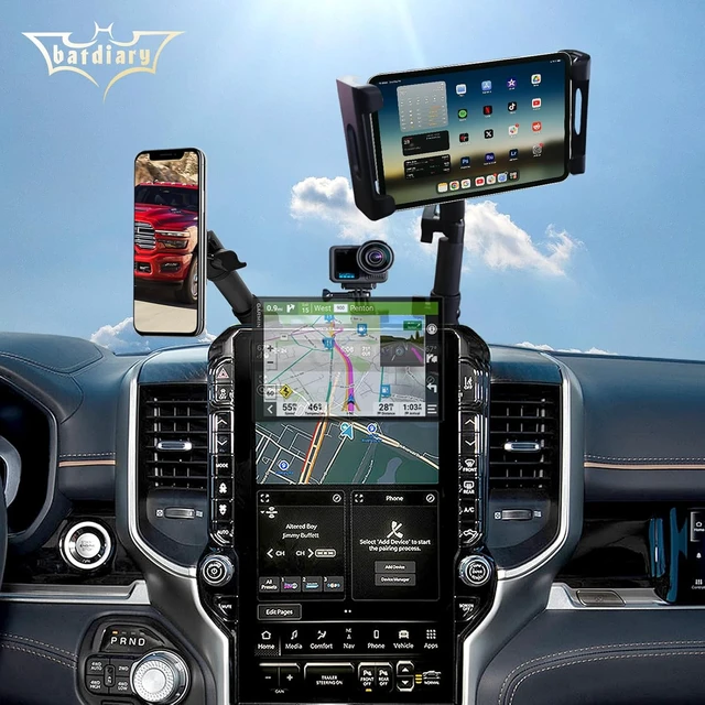 Alt view image 7 of 7 - Ram 1500 Magnetic Phone Mount Compatible with 2019-2026 2021 2022 2023 2024 2025 Dodge Ram 1500 2500 3500 TRX Accessories Carbon Fiber Metal Cell Phone Holder Dash Mount No-Drill installation