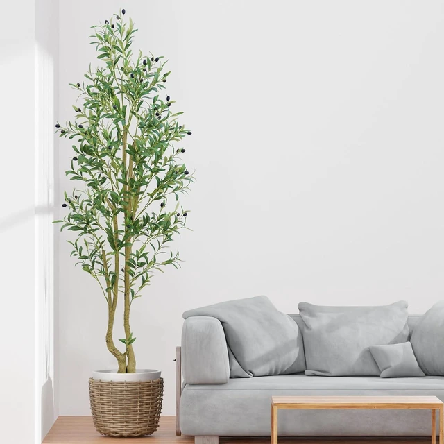 Main image of 6ft Artificial Olive Tree Indoor, Fake Olive Tree with White Pot, Faux Olive Tree with Dense Leaves & Realistic Fruits, Tall Artificial Plant for Home Living Room Office Entryway Decor