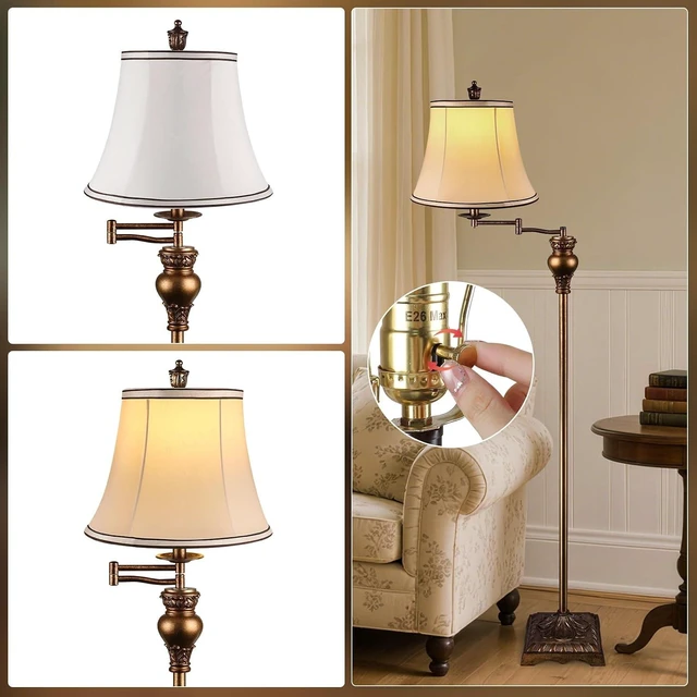 Alt view image 3 of 7 - Vintage Floor Lamps for Living Room,Traditional 350° Adjustable Swing Arm Farmhouse Floor Lamp for Bedroom, Rustic Standing Lamp Pole Lamps for Reading, Home Décor and Office,Bronze Gold