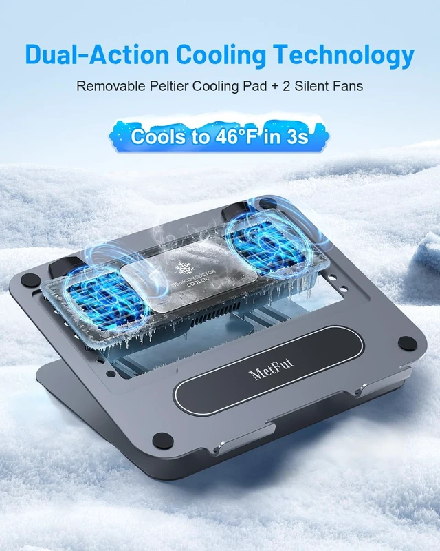 Alt view image 2 of 7 - Laptop Cooling Pad with Fan Laptop Cooler Cooling Laptop Stand Black