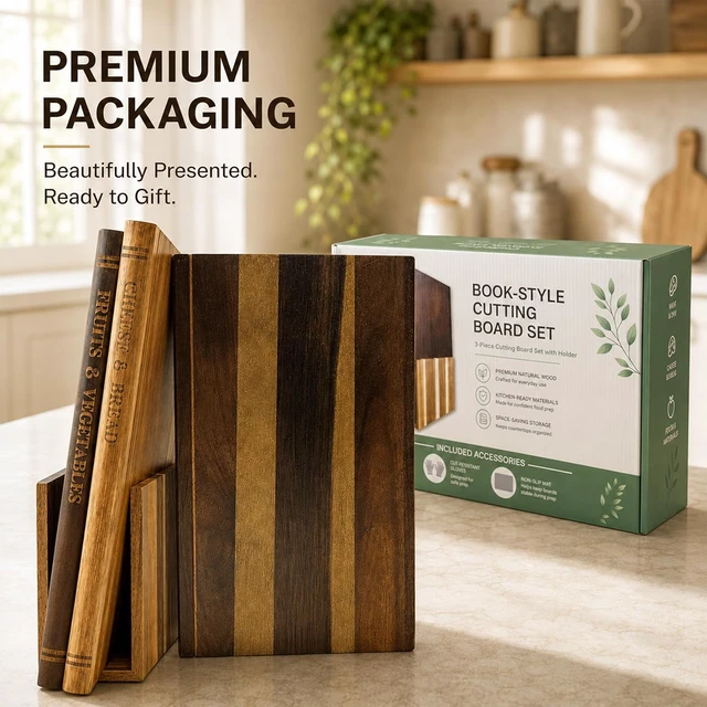 Alt view image 4 of 7 - Book Cutting Board Set, Kitchen Cutting Boards, 3 Labeled Boards with Stand