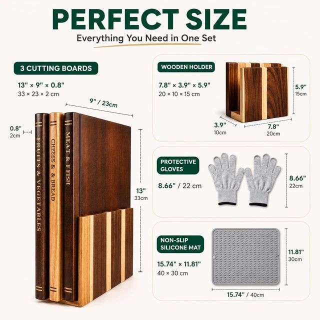 Alt view image 7 of 7 - Book Cutting Board Set, Kitchen Cutting Boards, 3 Labeled Boards with Stand