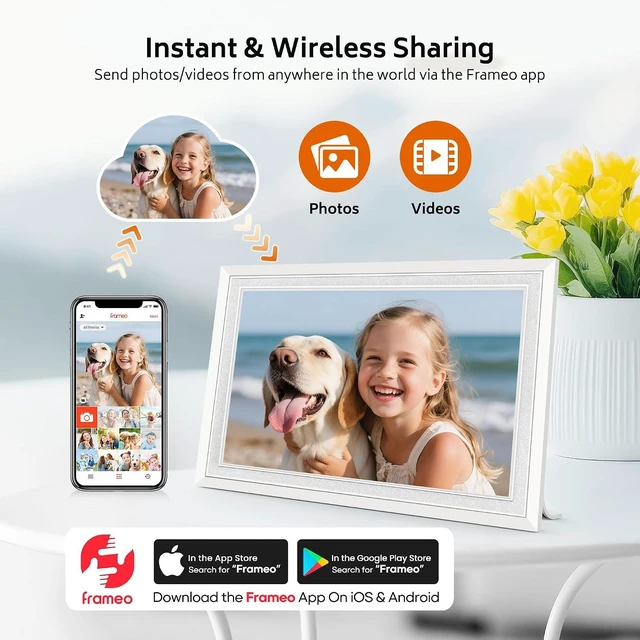 Alt view image 2 of 7 - Frameo 10.1" Digital Picture Frame with 32GB Memory White WiFi Electronic Photo Frame 1280 x 800 IPS HD Touch Screen Auto-Rotate Slideshow Wall Mountable Share Photos/Video Remotely Anywhere