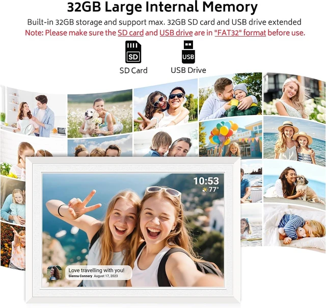 Alt view image 3 of 7 - Frameo 10.1" Digital Picture Frame with 32GB Memory White WiFi Electronic Photo Frame 1280 x 800 IPS HD Touch Screen Auto-Rotate Slideshow Wall Mountable Share Photos/Video Remotely Anywhere