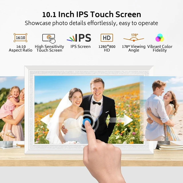 Alt view image 4 of 7 - Frameo 10.1" Digital Picture Frame with 32GB Memory White WiFi Electronic Photo Frame 1280 x 800 IPS HD Touch Screen Auto-Rotate Slideshow Wall Mountable Share Photos/Video Remotely Anywhere